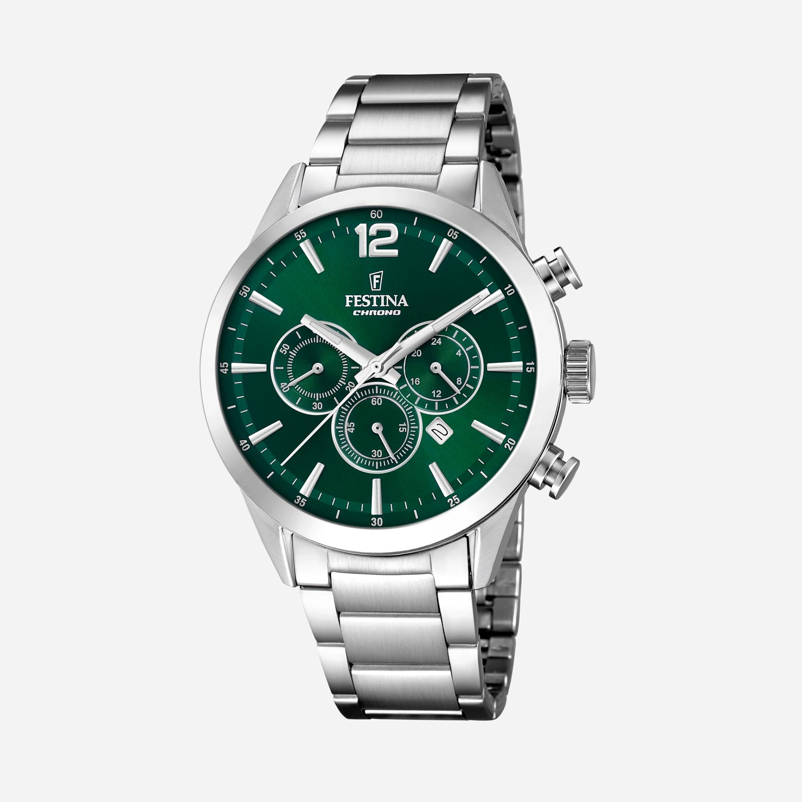 Festina Timeless - herrklocka, stål/grön, 44mm