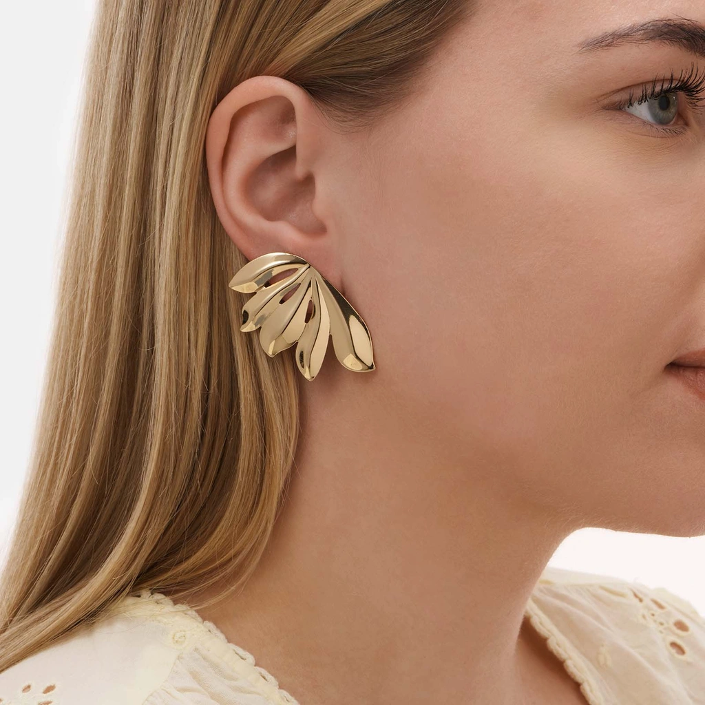 Guldfärgade örhängen, fem blad - 47 mm