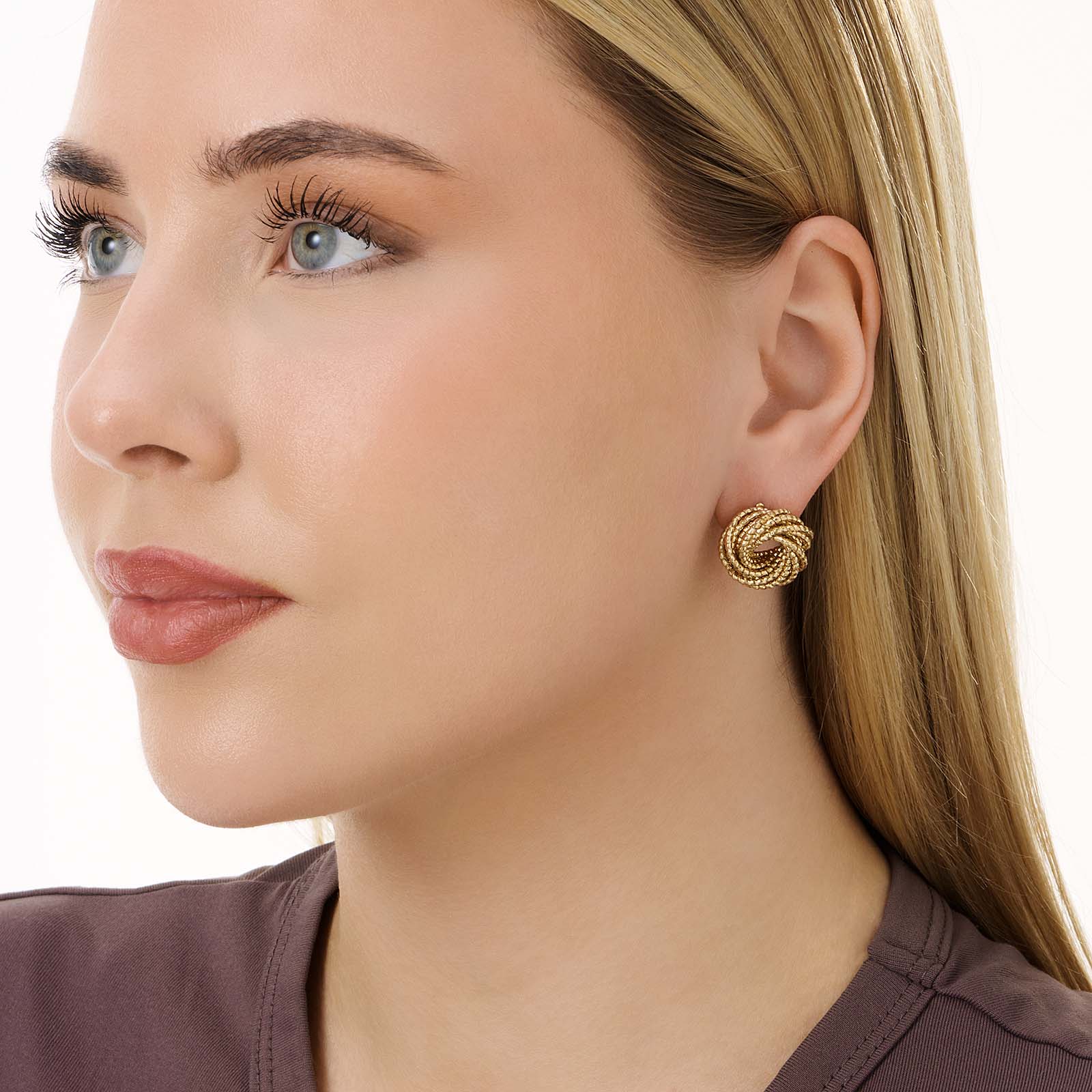 Guldfärgade örhängen, runda nystan - 18 mm