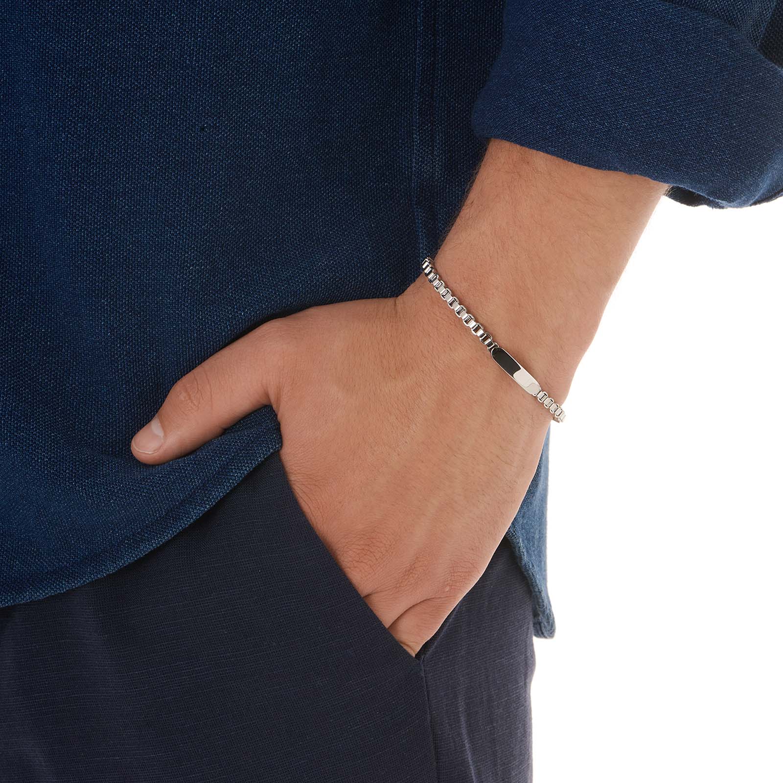 Stålarmband herr, box chain med bricka - 19+3 cm