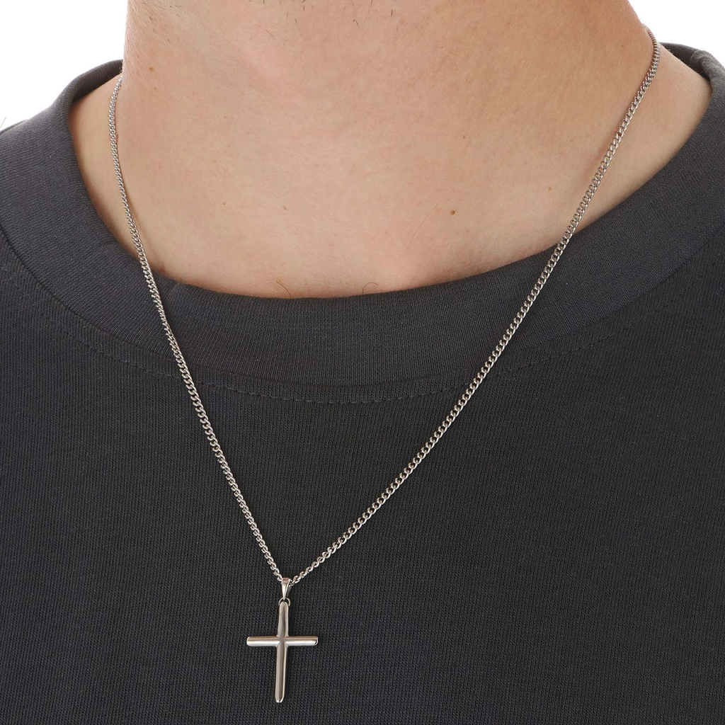 Stålhalsband herr, pansarkedja med kors - 50+5 cm