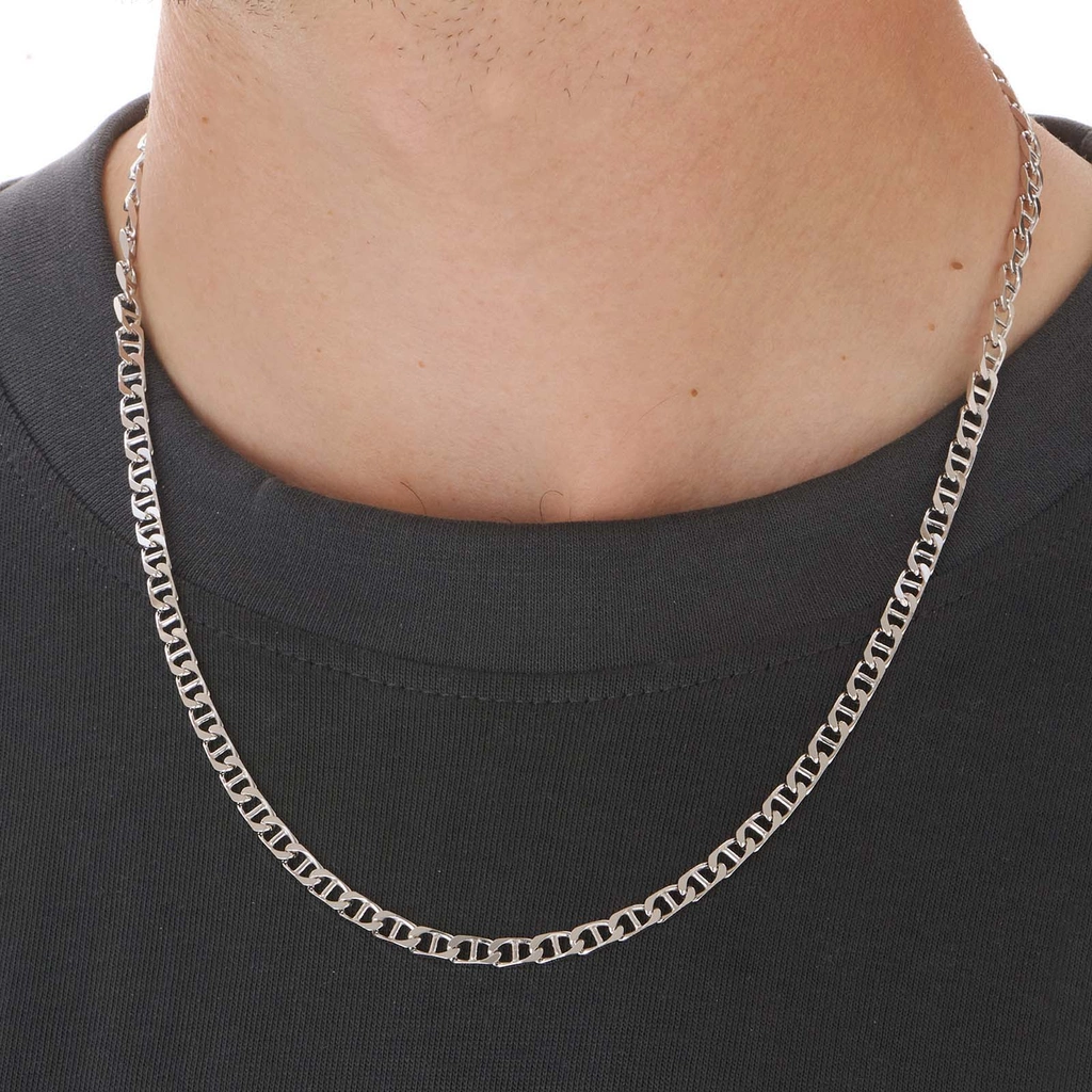 Halsband i silver herr, bean chain - 55 cm