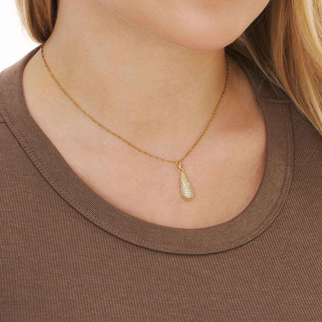 Guldfärgat halsband, droppe med kristaller - 42+7 cm