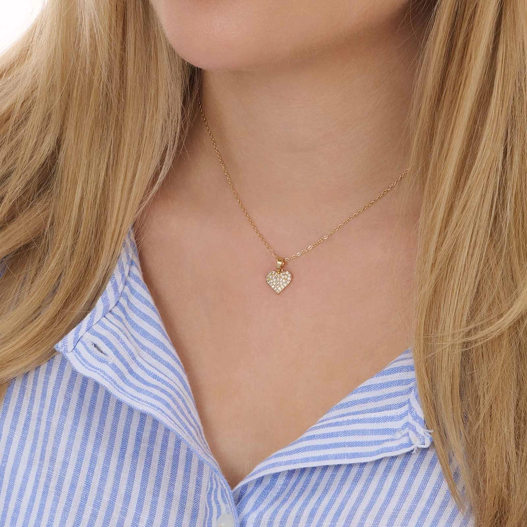 Guldfärgat halsband, hjärta med kristaller - 42+7 cm