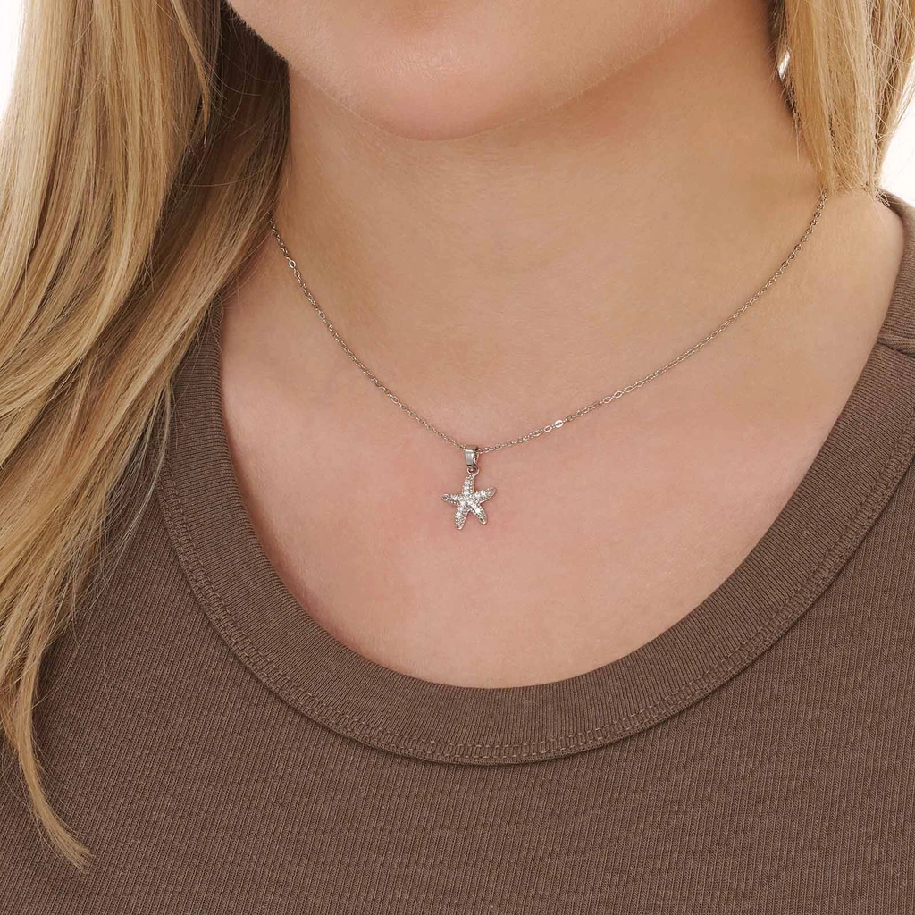 Guldfärgat halsband, sjöstjärna med kristaller - 42+7 cm