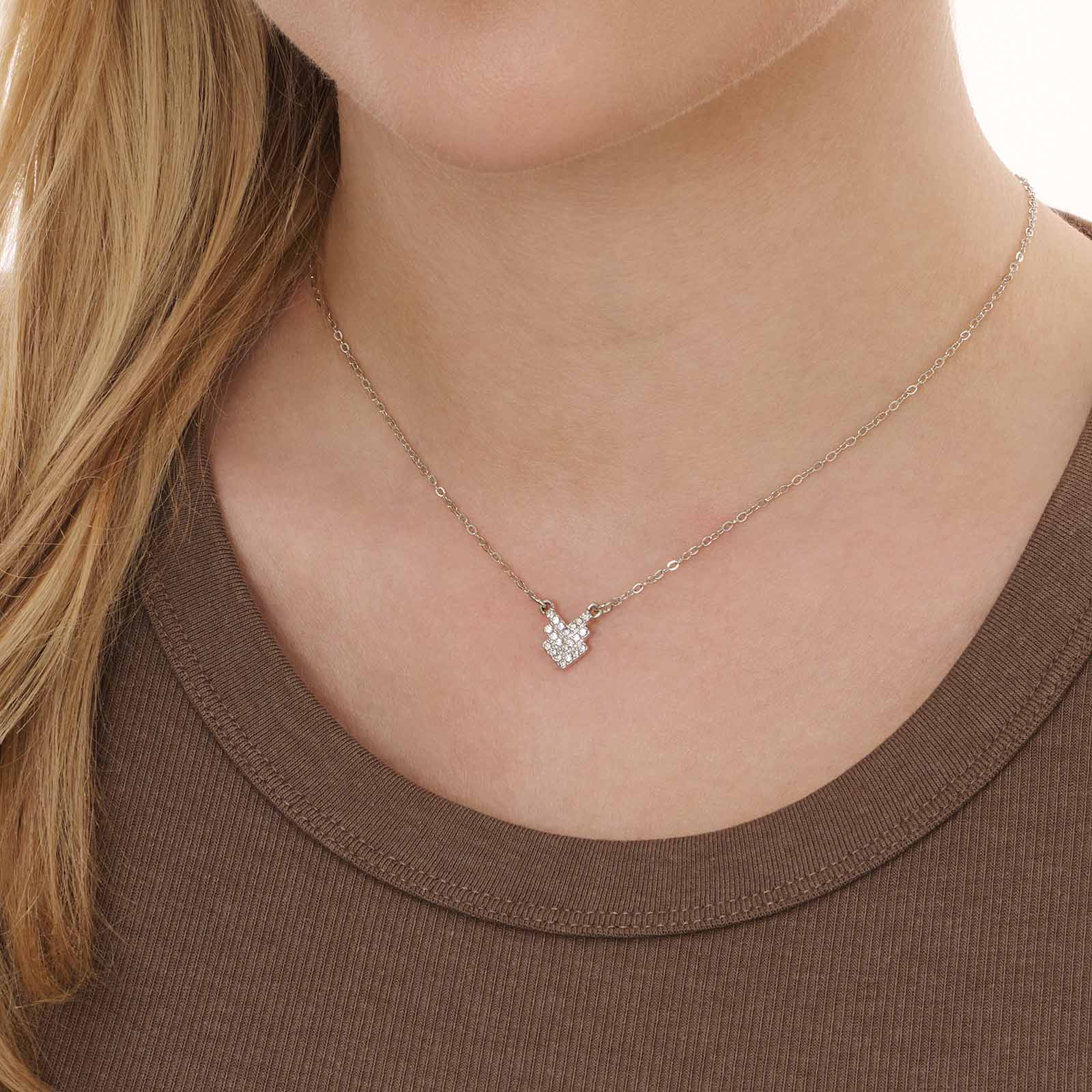 Silverfärgat halsband, tre pilar med kristaller - 42+7 cm