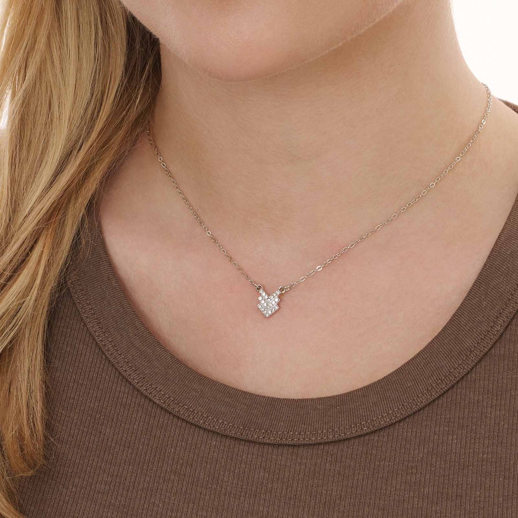 Silverfärgat halsband, tre pilar med kristaller - 42+7 cm