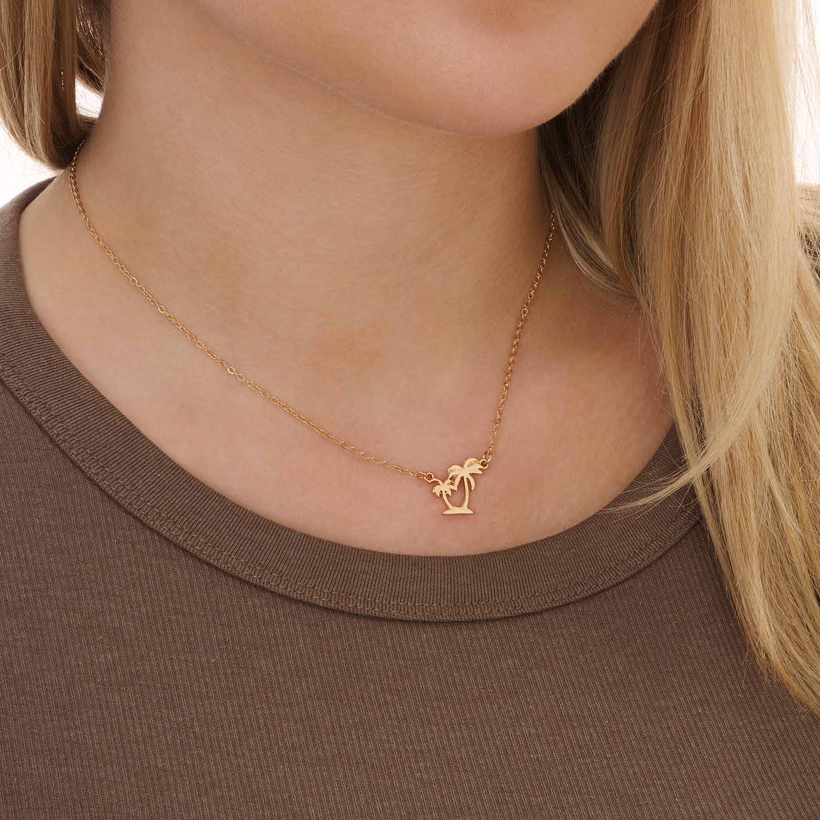 Guldfärgat halsband, två palmer - 42+7 cm