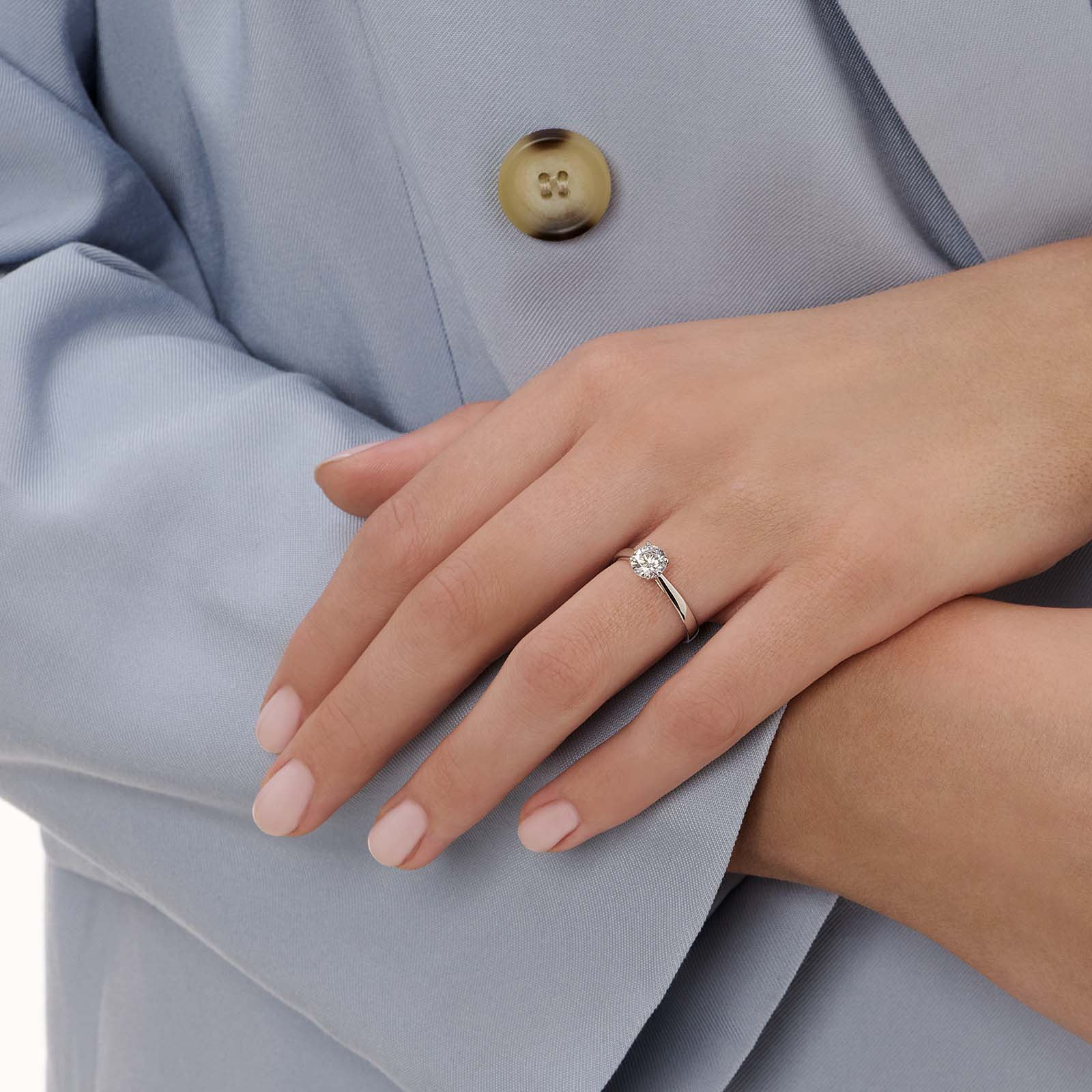 Solitärring 18k vitguld med 1,0 ct labbodlad diamant - 17,5