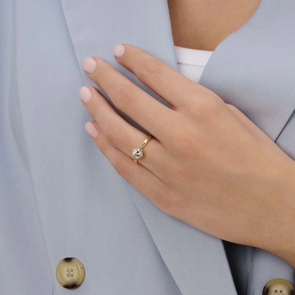Solitärring 18k guld med 1,0 ct labbodlad diamant - 15,5