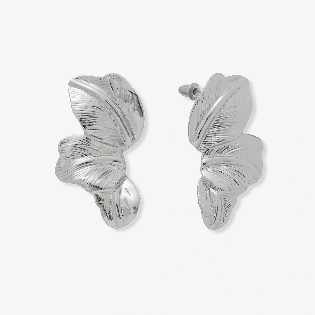 Silverfärgade örhängen, tre löv - 42x22 mm