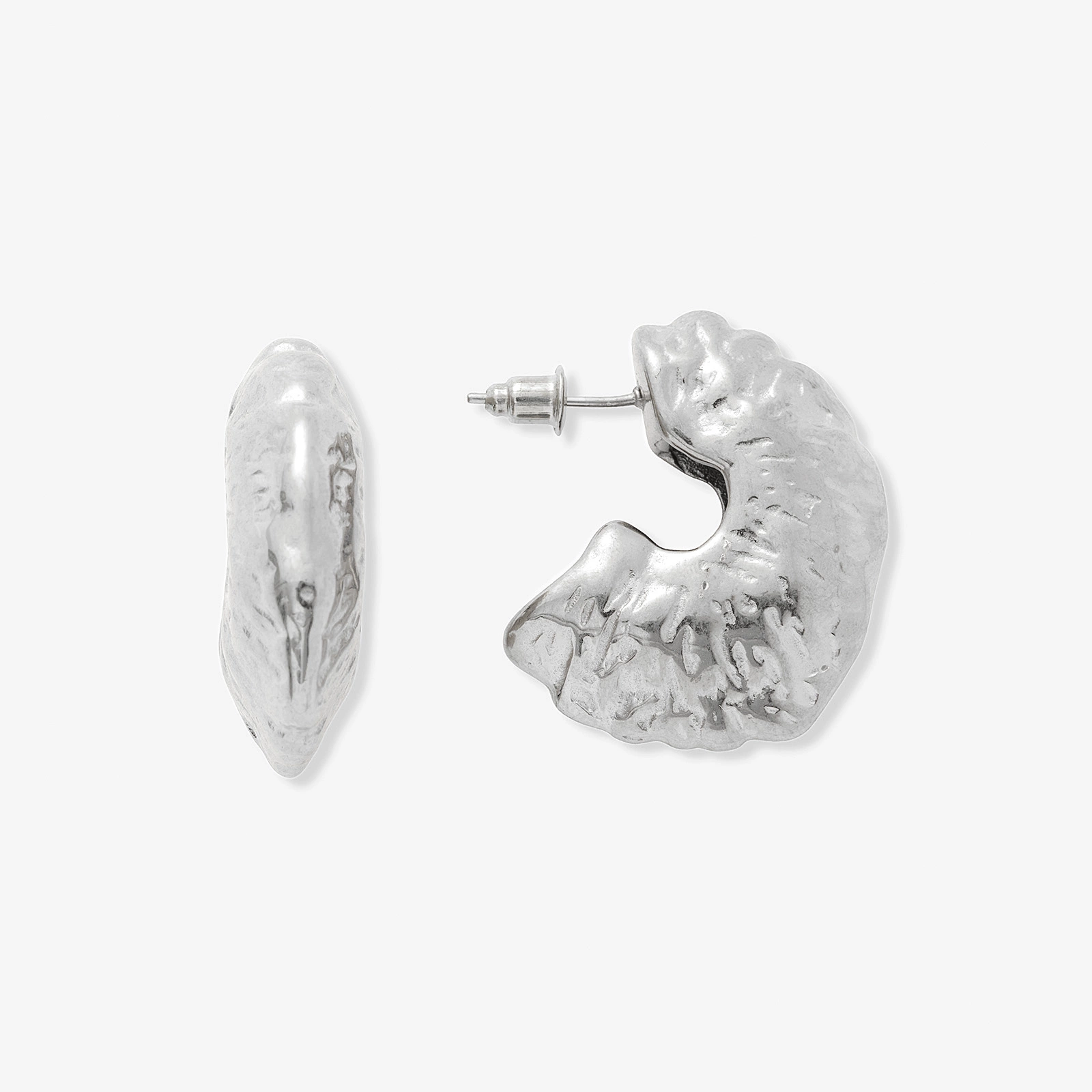 Silverfärgade örhängen, hamrade hoops - 30x10 mm