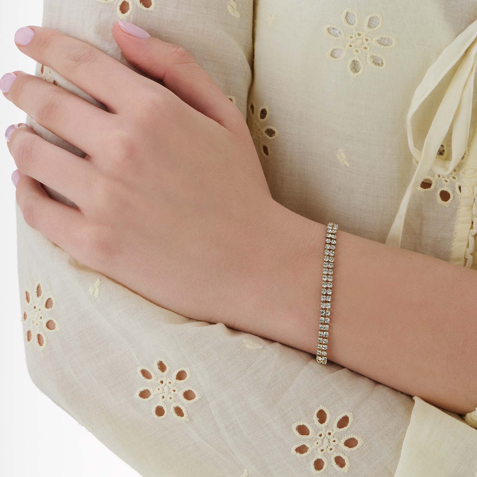 Guldfärgat armband, dubbelt tennisarmband - 18+5cm