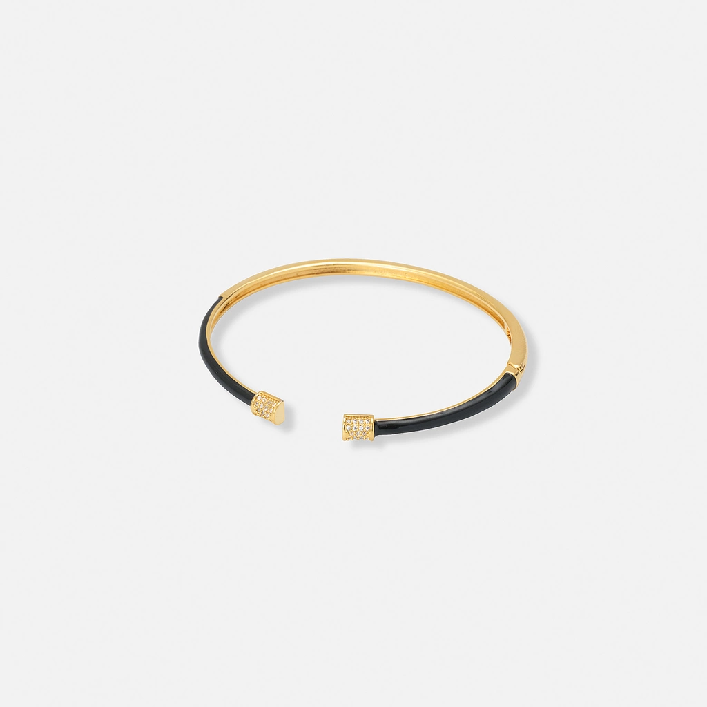 Guldpläterat armband, bangle svarta detaljer - 60x50 mm