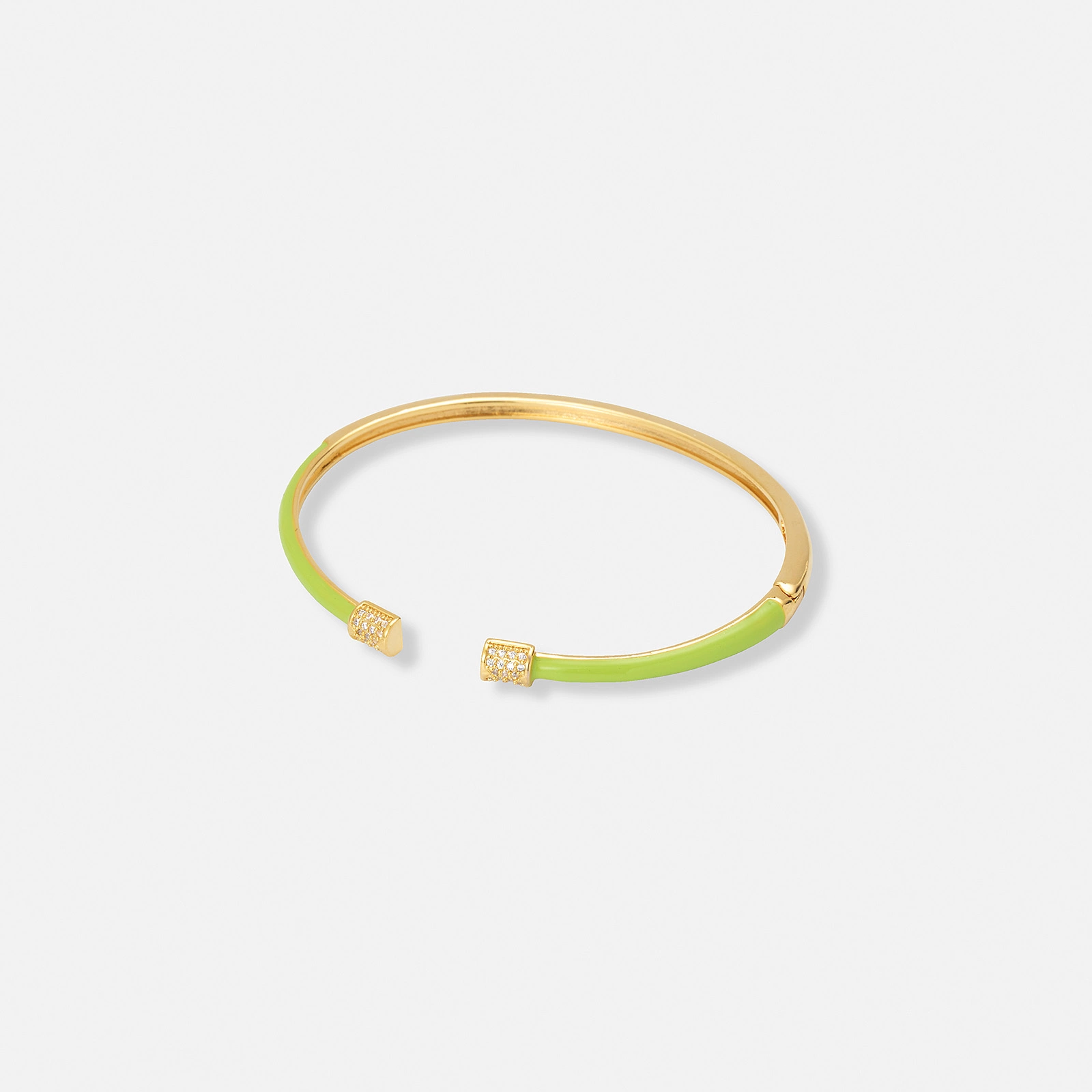 Guldpläterat armband, bangle ljusgröna detaljer - 60x50 mm