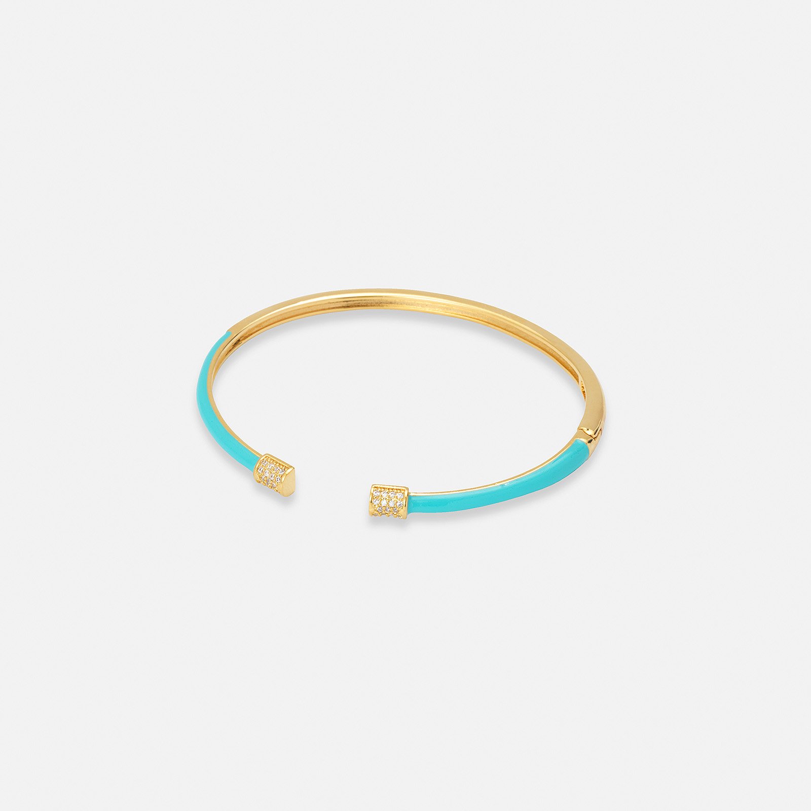 Guldpläterat armband, bangle ljusblå detaljer - 60x50 mm