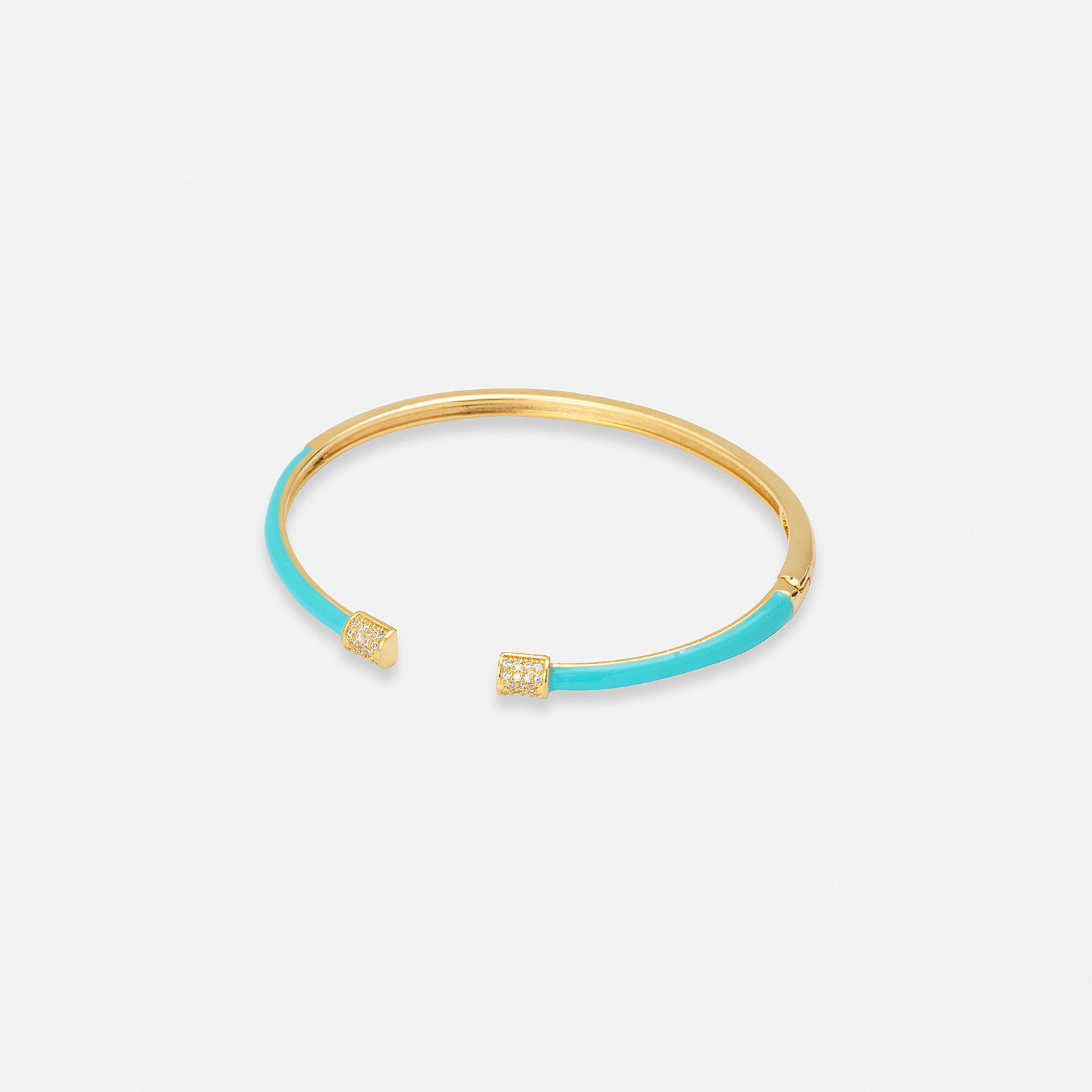 Guldpläterat armband, bangle ljusblå detaljer - 60x50 mm