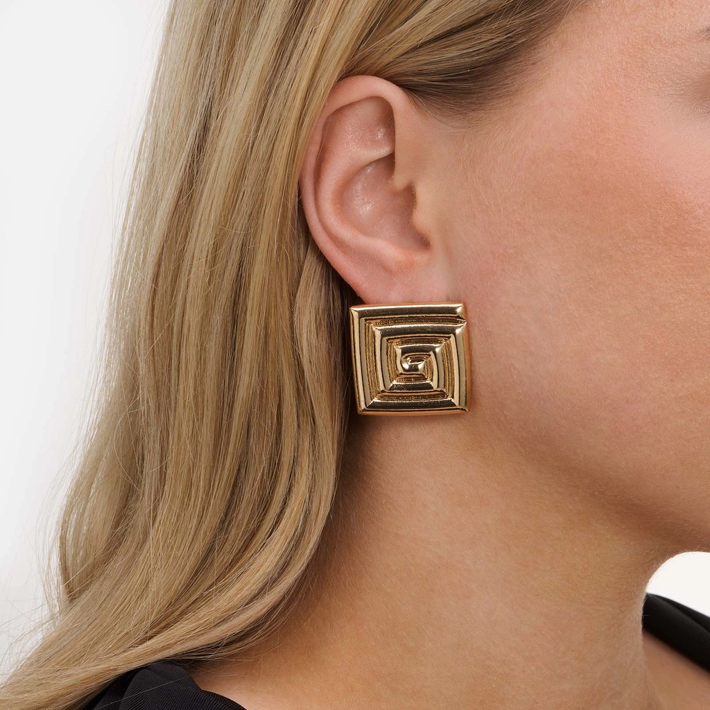 Guldfärgade örhängen, kvadratiska spiraler - 30 mm