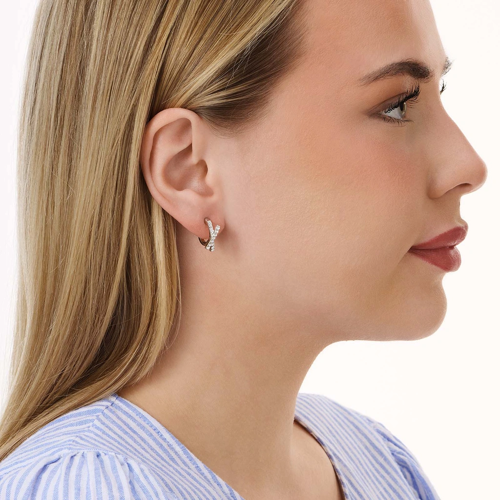 Guldfärgade örhängen, glittriga kryss - 18 mm