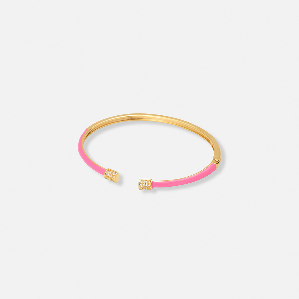 Guldpläterat armband, bangle rosa detaljer - 60x50 mm