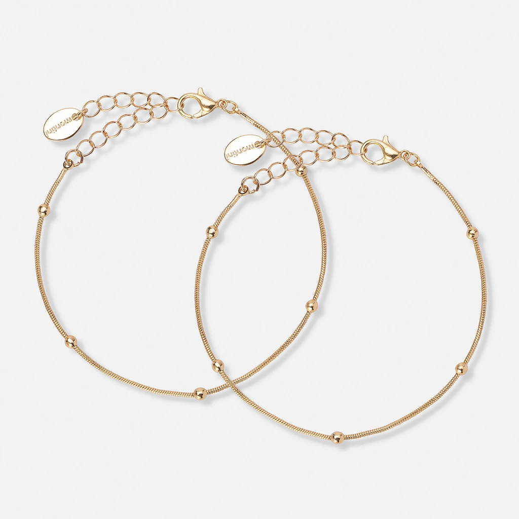 2-pack guldfärgade armband, kulor - 17+5 cm