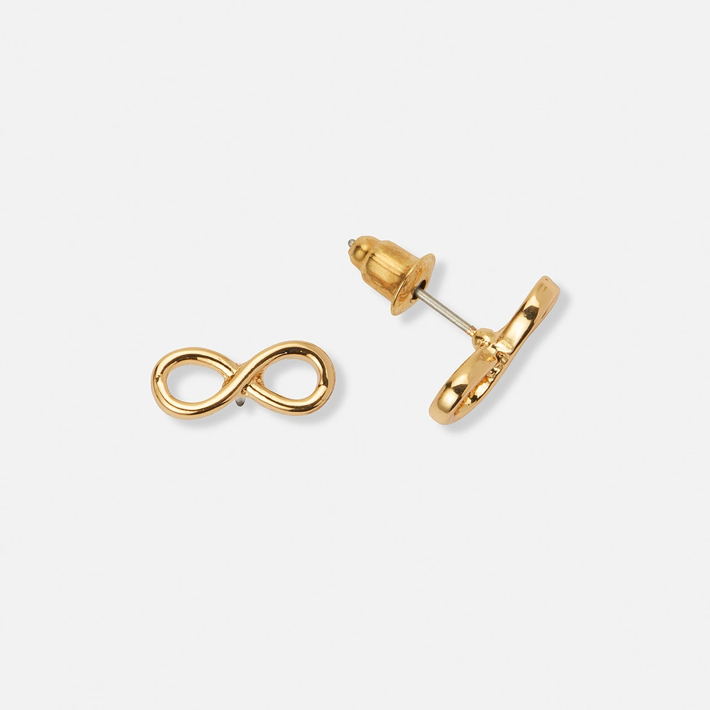 Guldfärgade örhängen, släta infinitysymboler - 12 mm