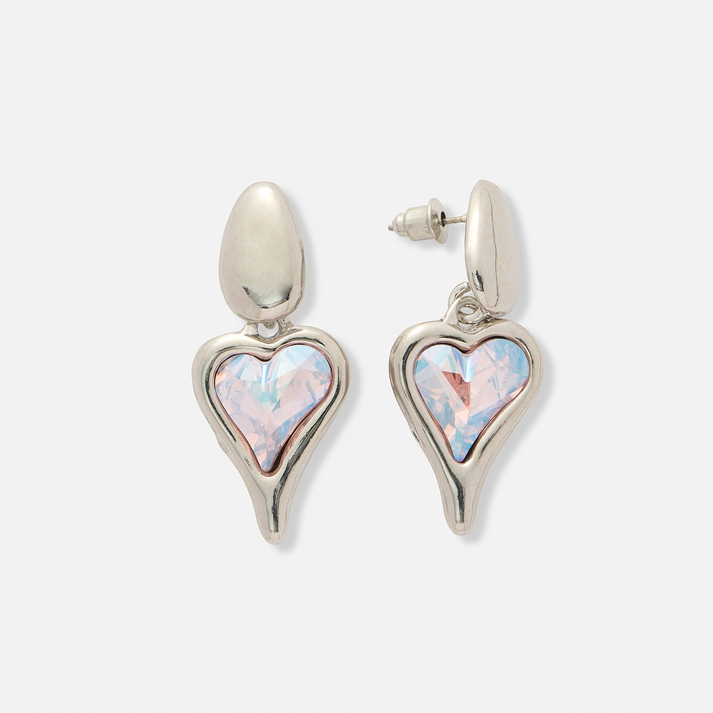 Silverfärgade örhängen, ojämna hjärtan - 36 mm
