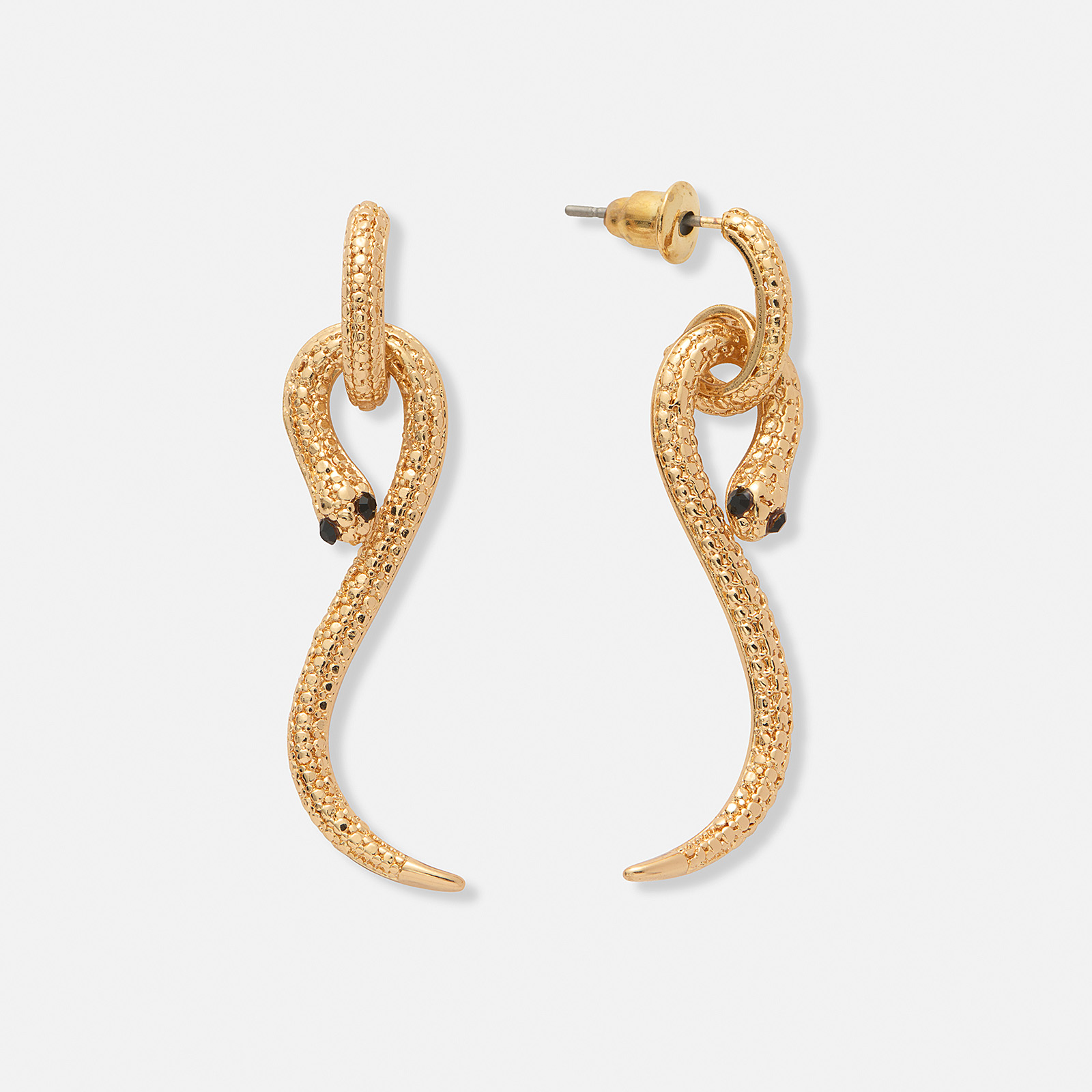 Guldfärgade örhängen, ormar - 40 mm