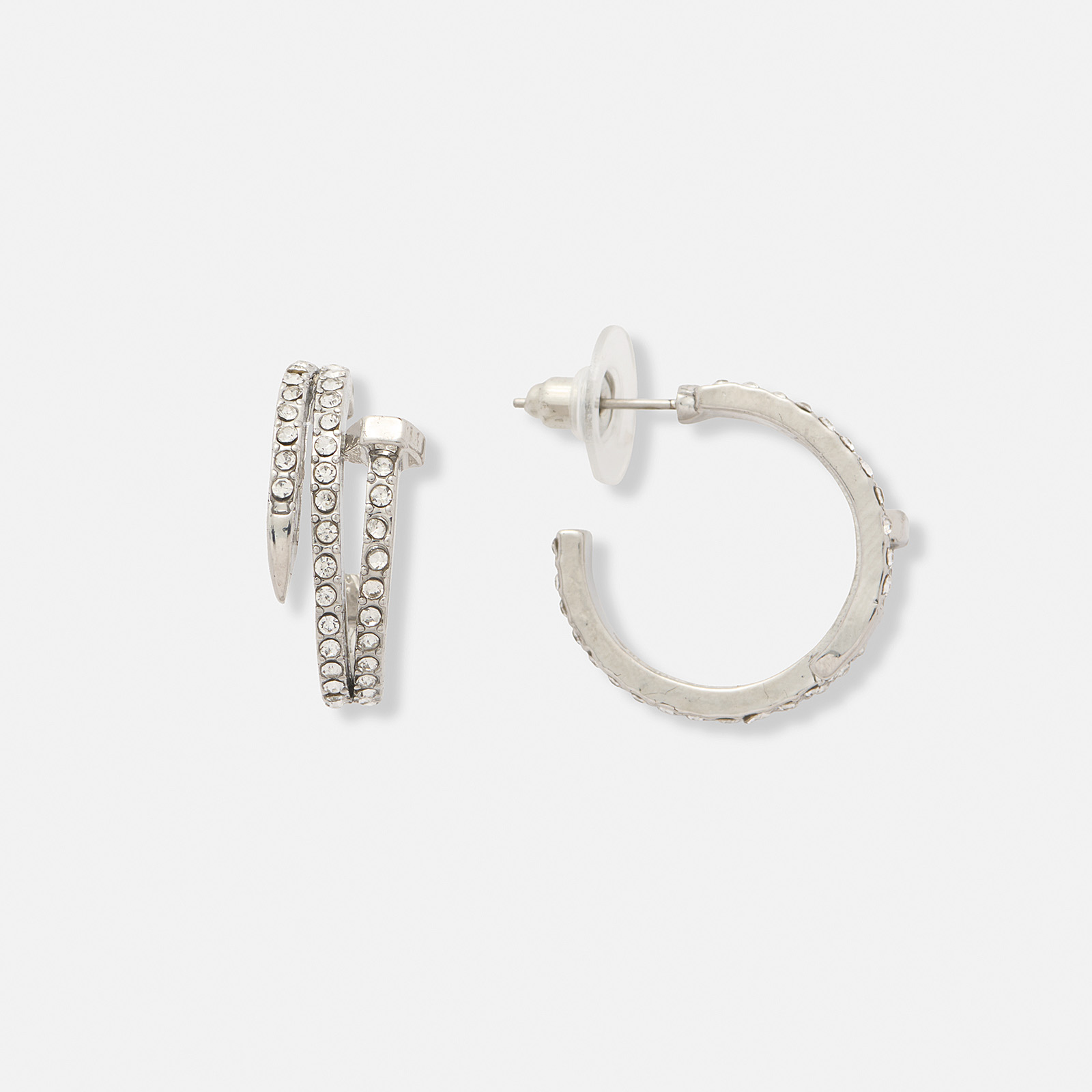 Silverfärgade örhängen, spik med stenar - 21 mm