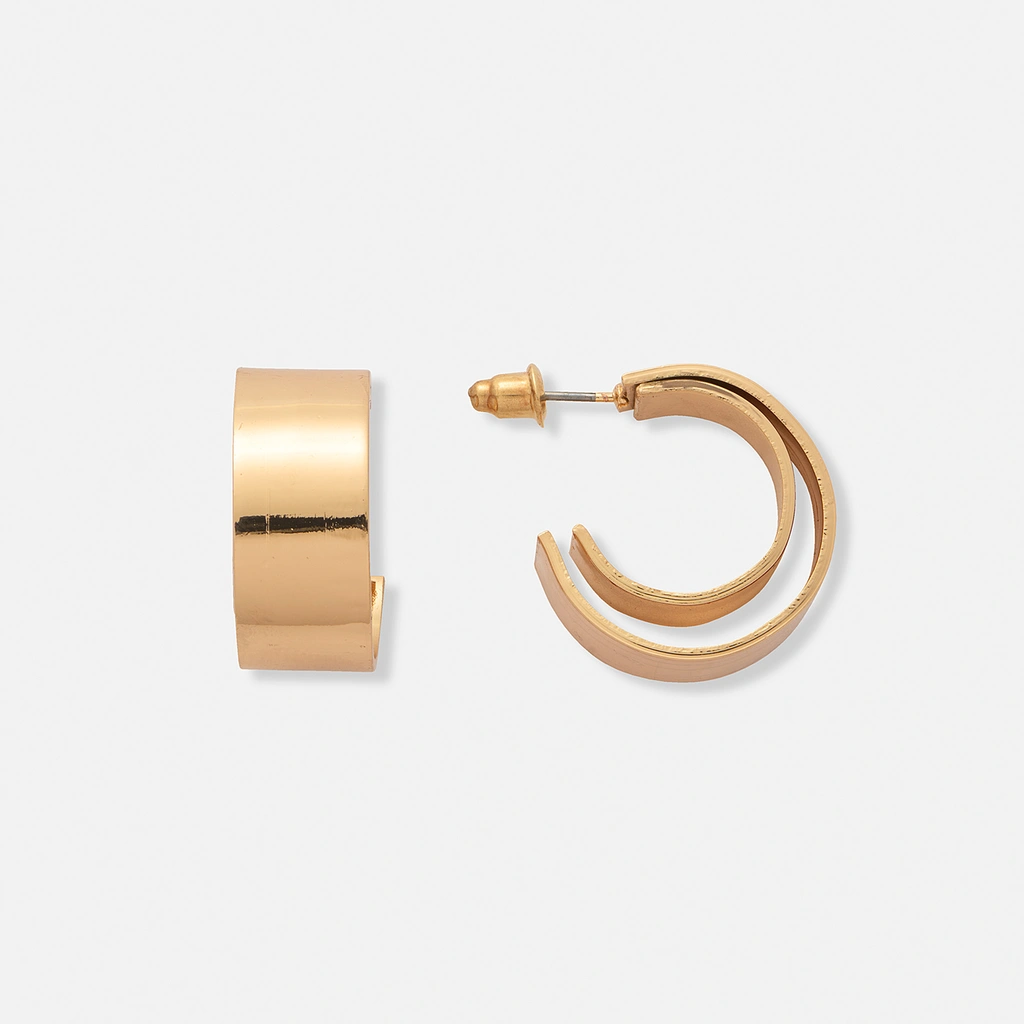 Guldfärgade örhängen, hoops i två lager - 22 mm