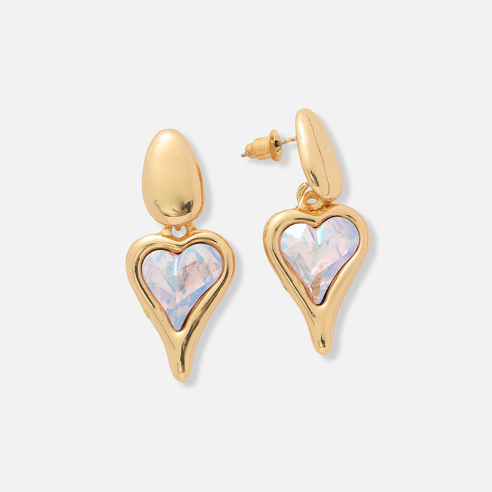 Guldfärgade örhängen, ojämna hjärtan - 36 mm