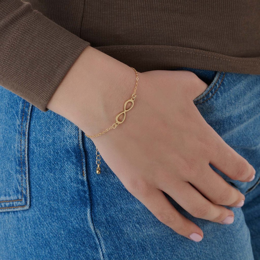 Guldfärgat armband, infinitysymbol - 17+5 cm
