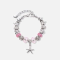 Silverfärgat armband, rosa detaljer & sjöstjärna - 18+5 cm