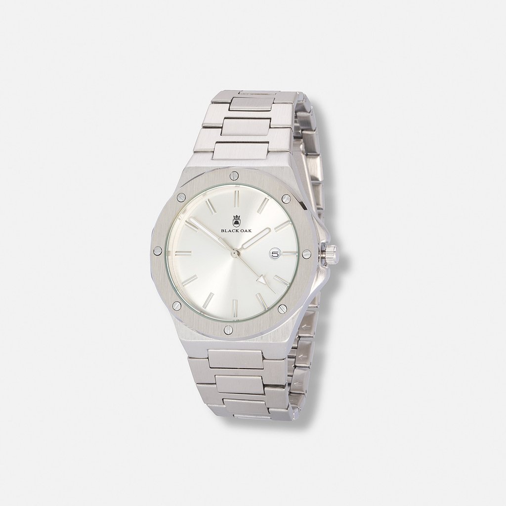 Black Oak Legend herrklocka metallband silver/vit - 42 mm