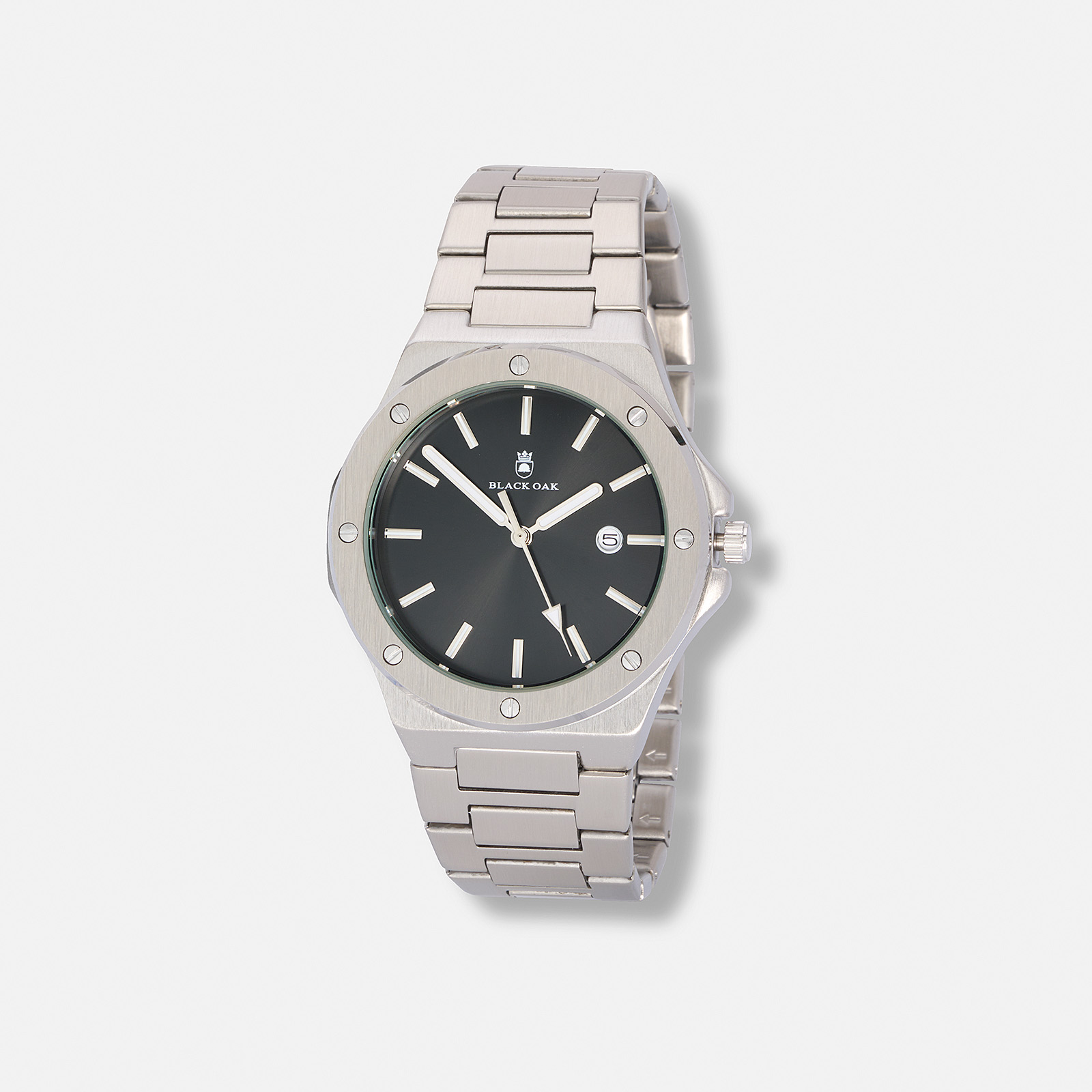 Black Oak Legend herrklocka metallband silver/svart - 42 mm