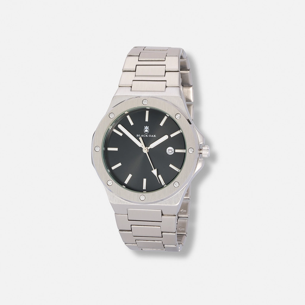 Black Oak Legend herrklocka metallband silver/svart - 42 mm