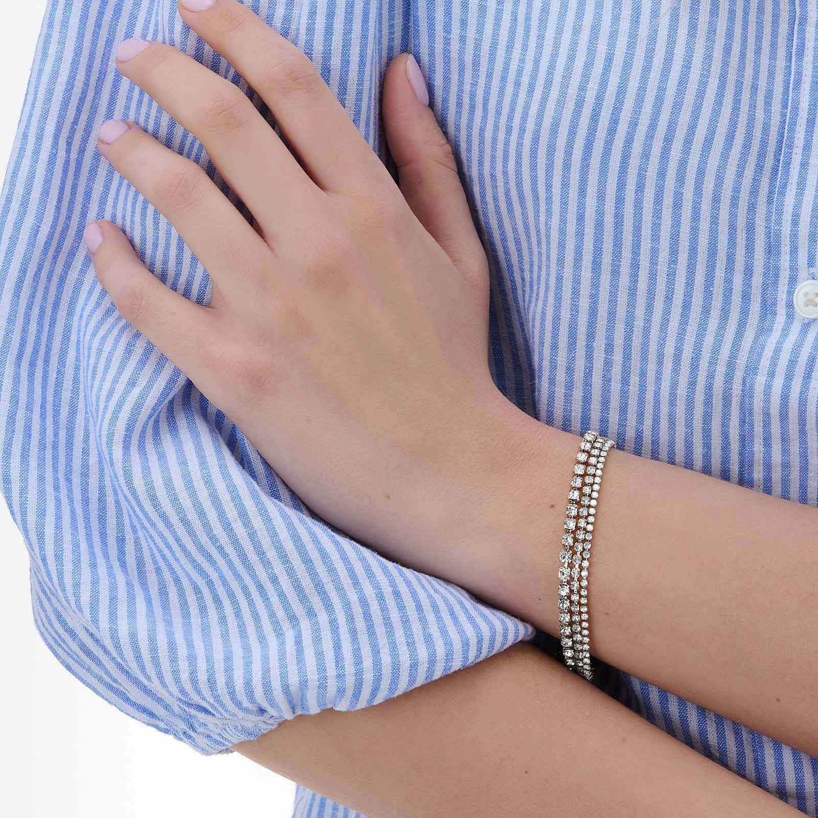 3-pack silverfärgade tennisarmband - 17+5 cm