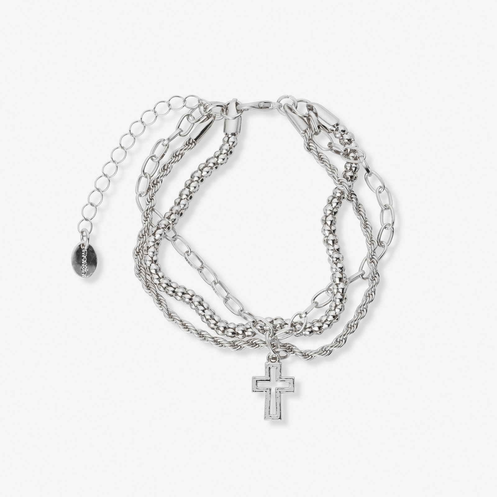 3-radigt silverrfärgat armband, kors - 18+5 cm