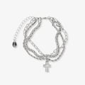 3-radigt silverrfärgat armband, kors - 18+5 cm