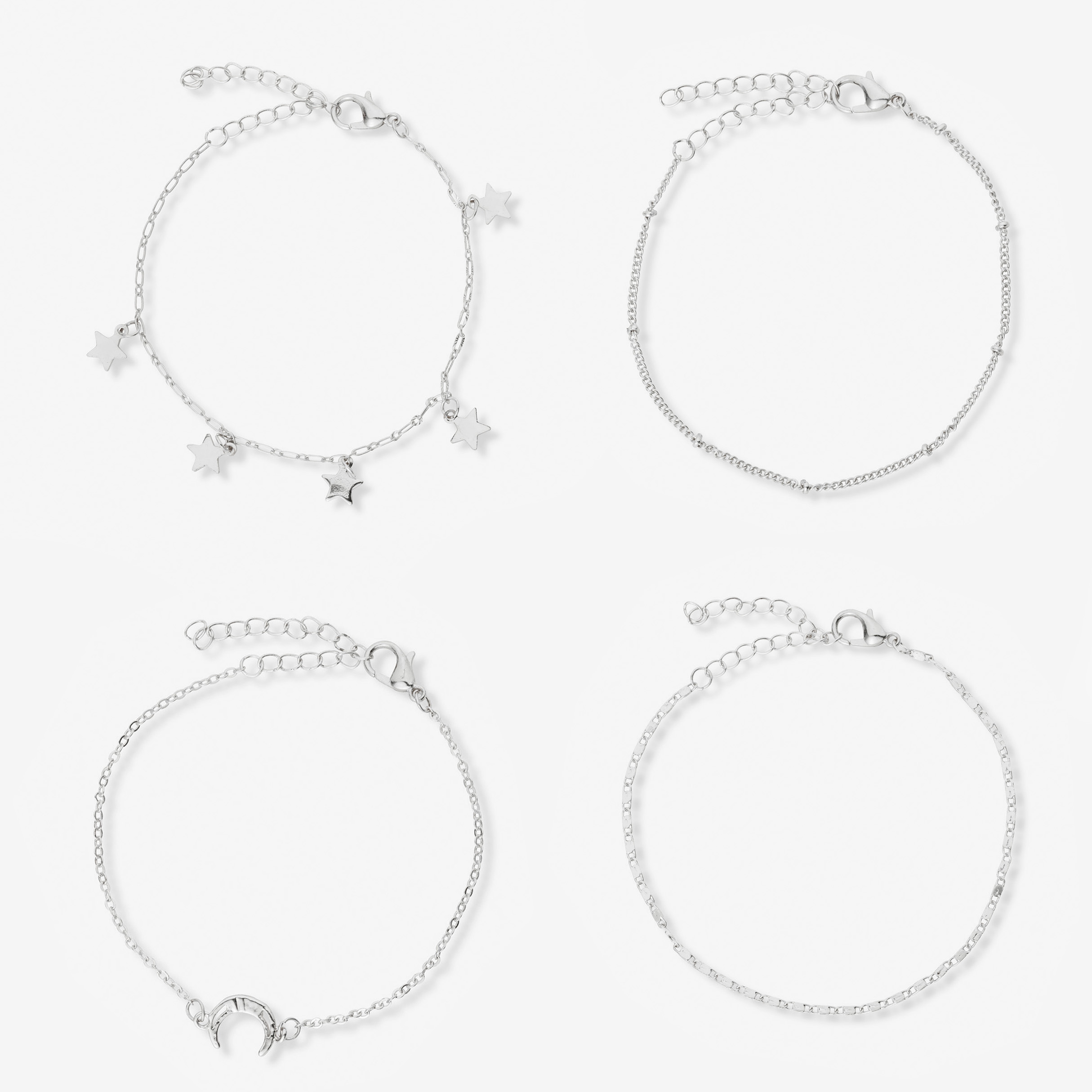 4-pack silverfärgade armband - 17+5 cm