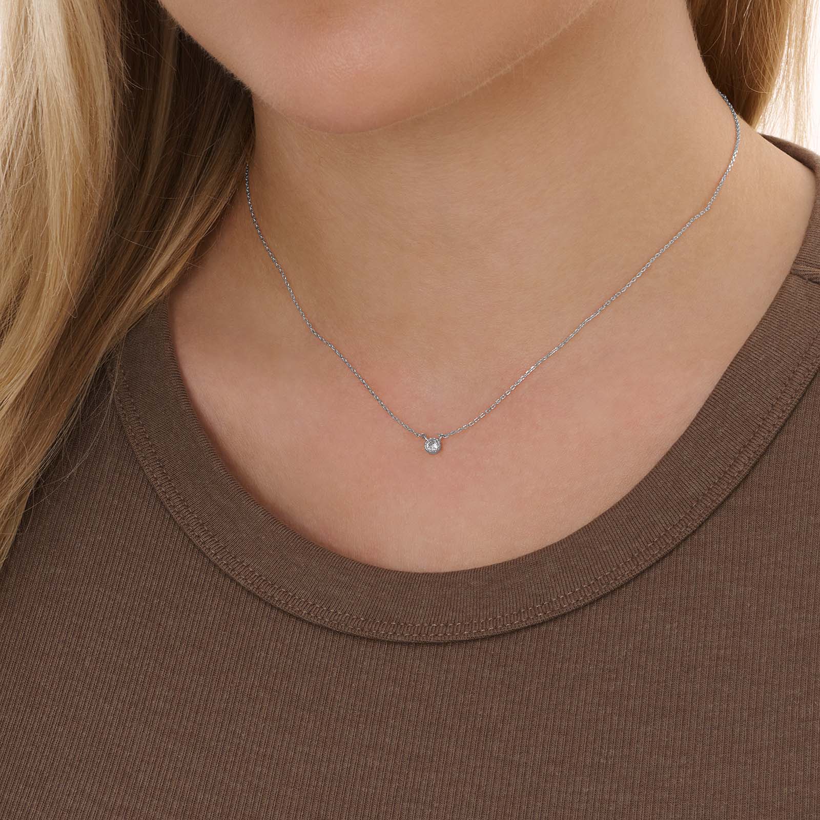 Silverfärgat halsband, liten sten - 42+7 cm