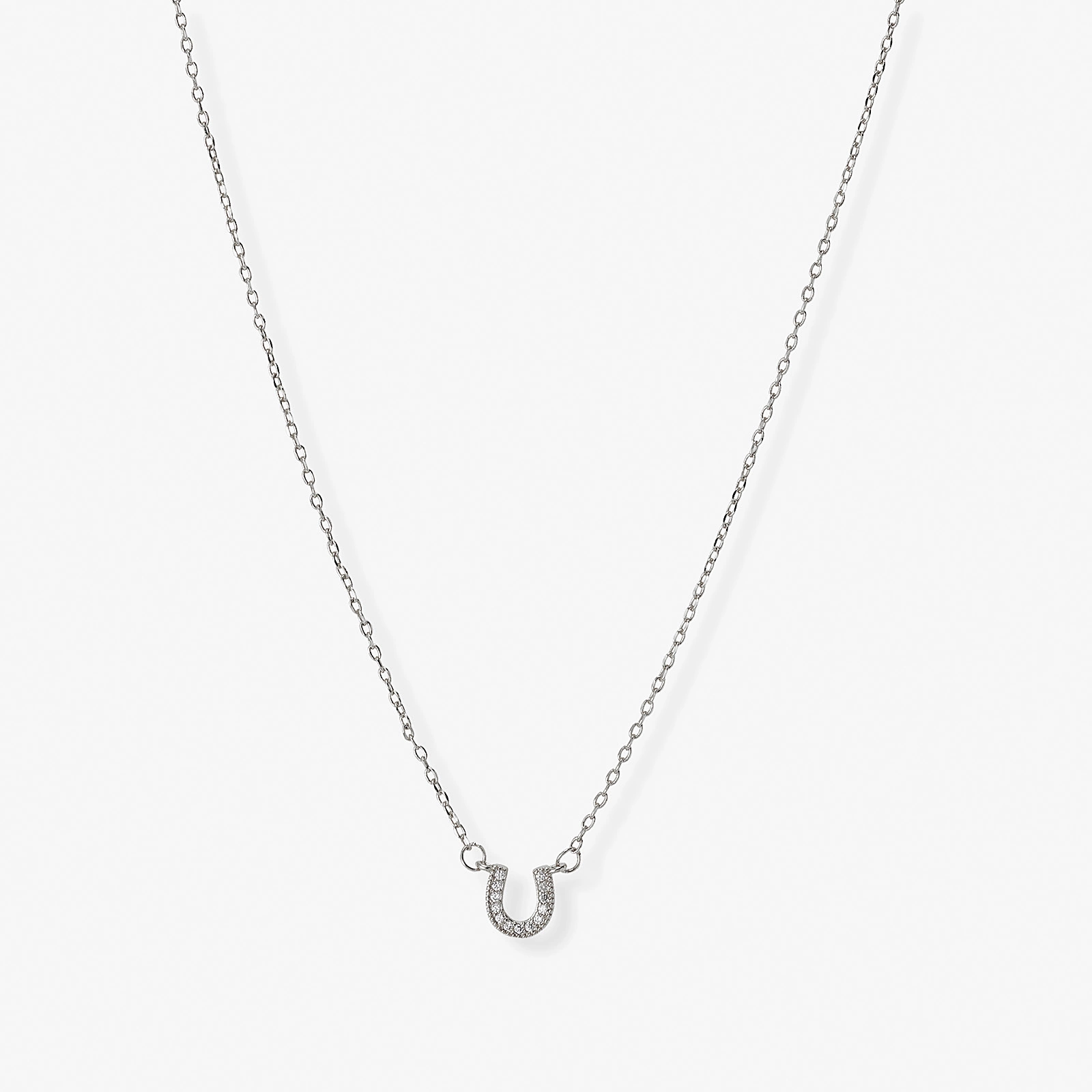 Silverfärgat halsband, hästsko med kristaller - 42+7 cm