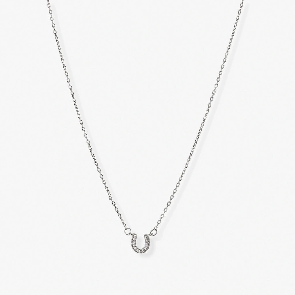 Silverfärgat halsband, hästsko med kristaller - 42+7 cm
