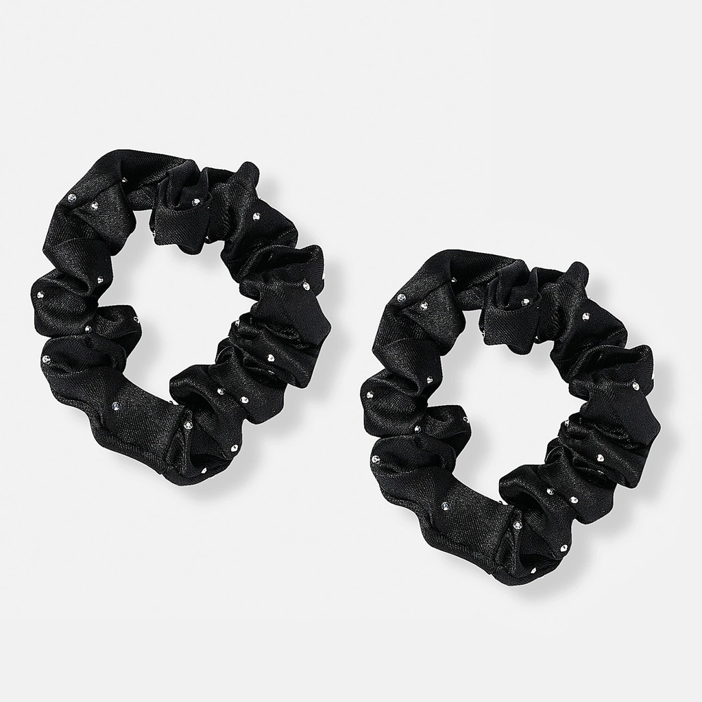 2-pack svarta scrunchies med strass