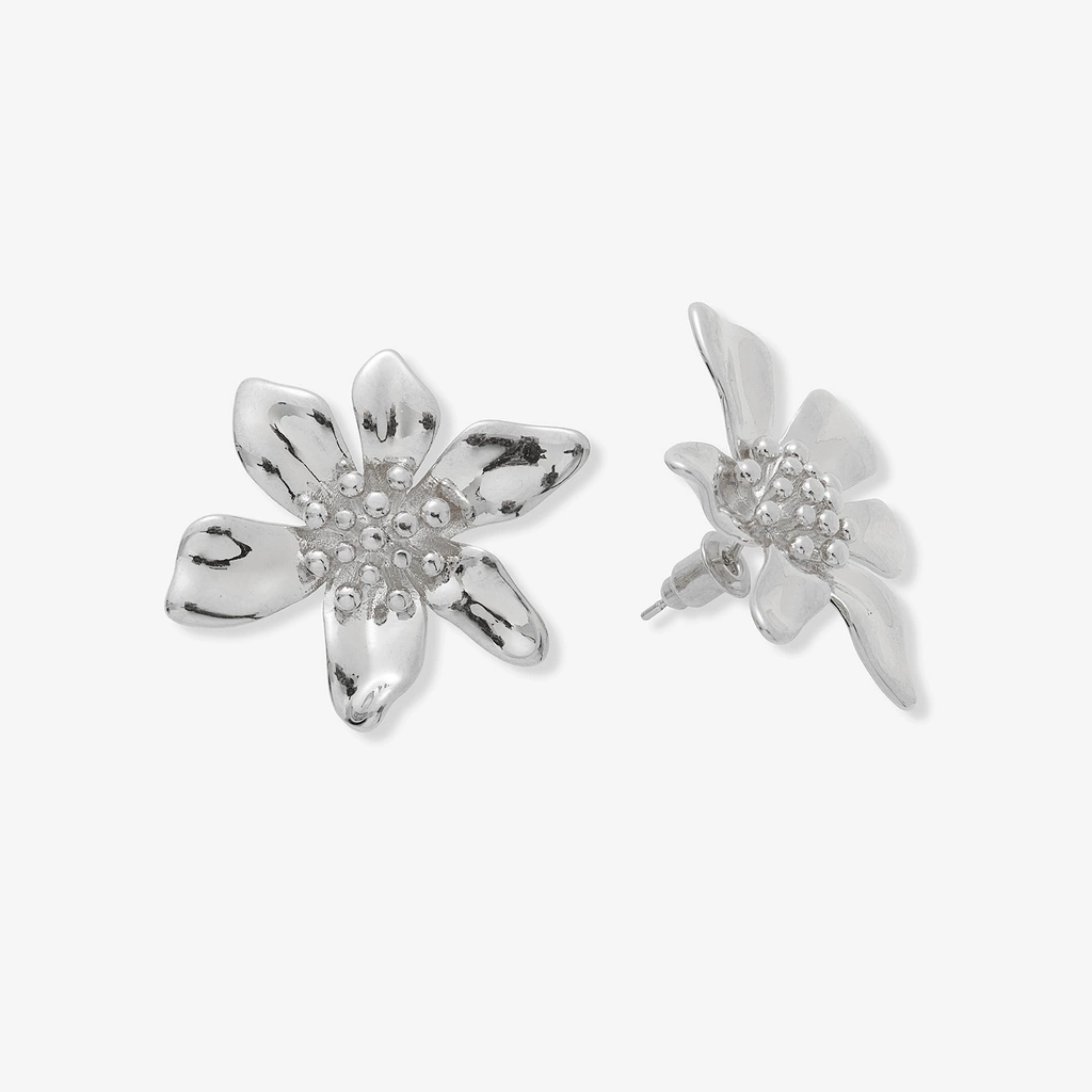 Silverfärgade örhängen, blomma - 30 mm
