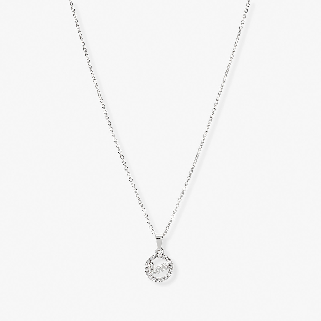 Silverfärgat halsband "love" - 42+5cm