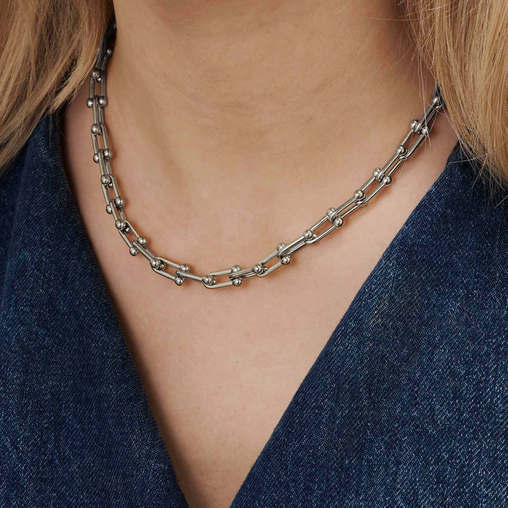 Silverfärgat halsband, byglar, 40+5cm