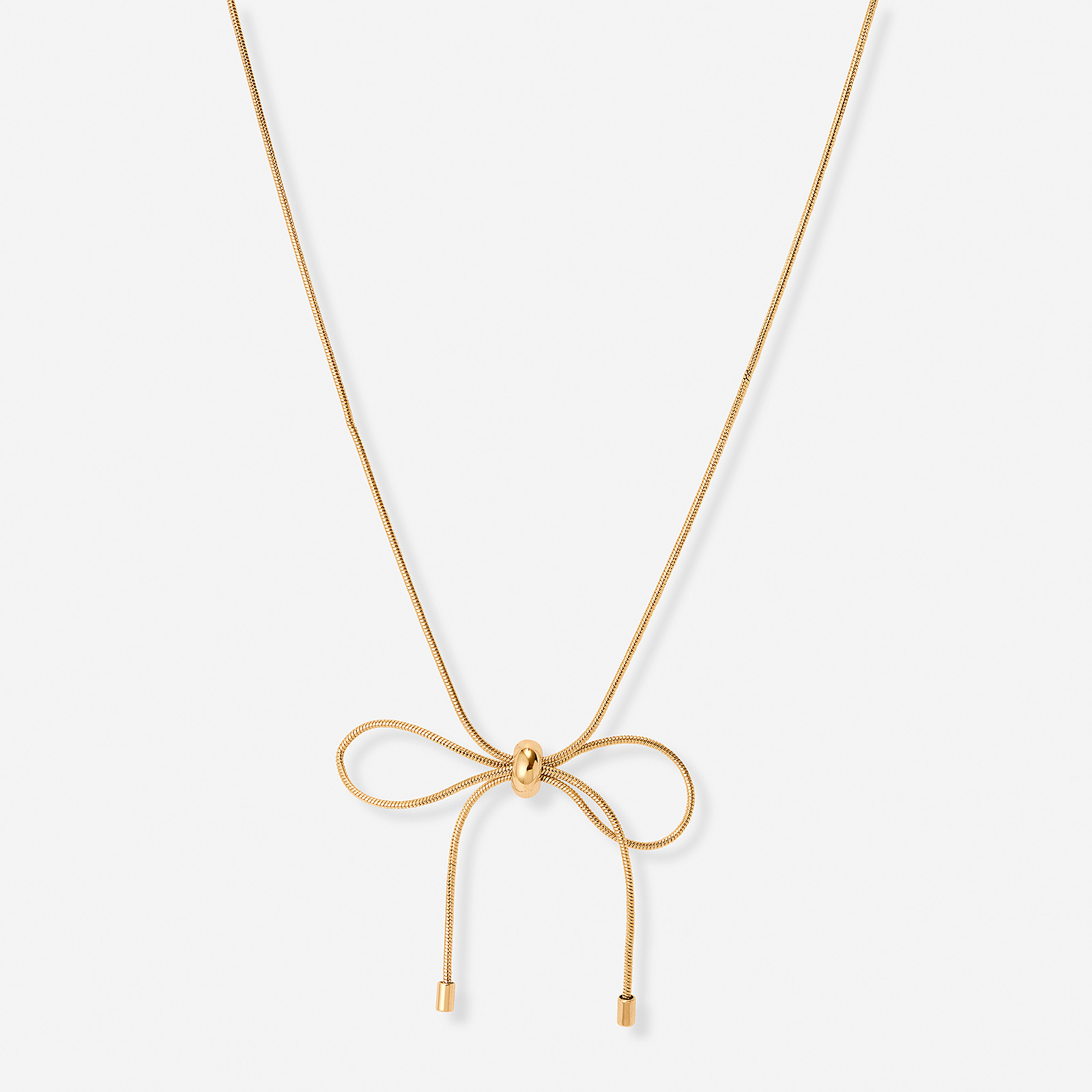 Guldfärgat halsband, ormkedja m rosett, 43+7cm