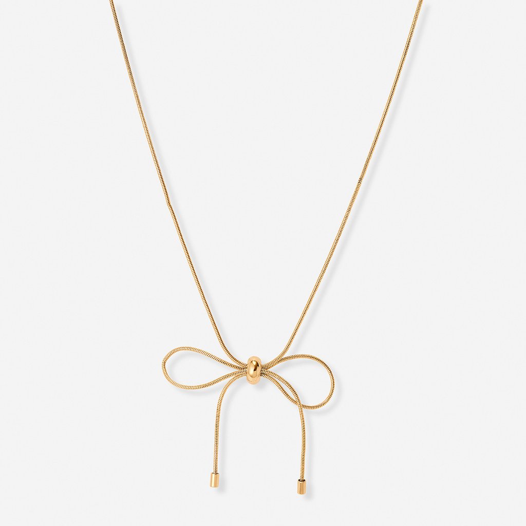 Guldfärgat halsband, ormkedja m rosett, 43+7cm