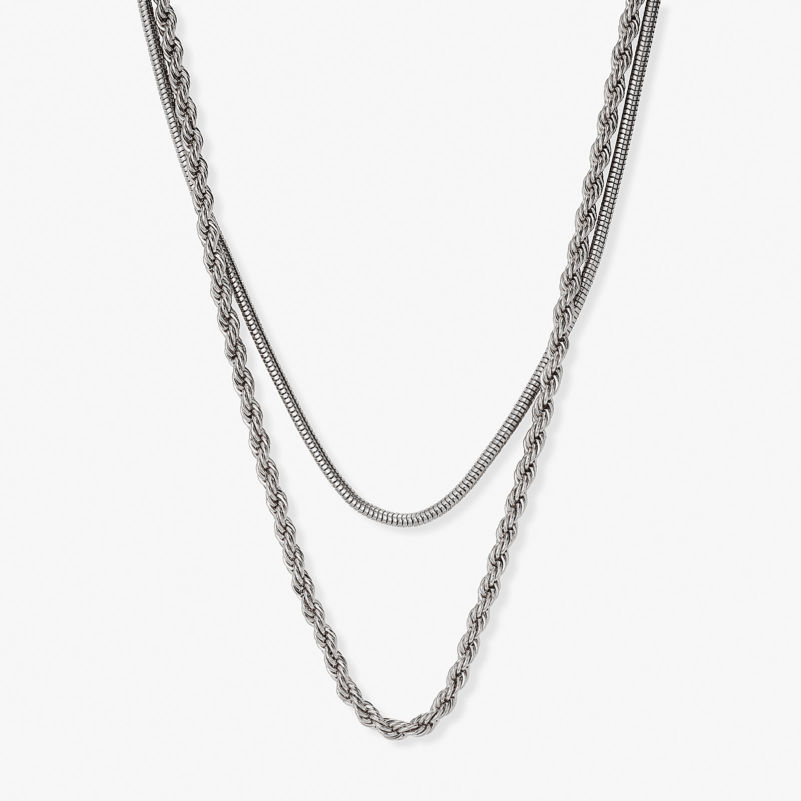 Silverfärgat tvåradigt halsband, 45-48+7cm